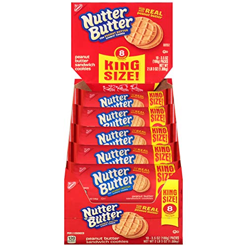 Nutter Butter King Size Peanut Butter Sandwich Cookies, 10 Count Box [Pack of 2]