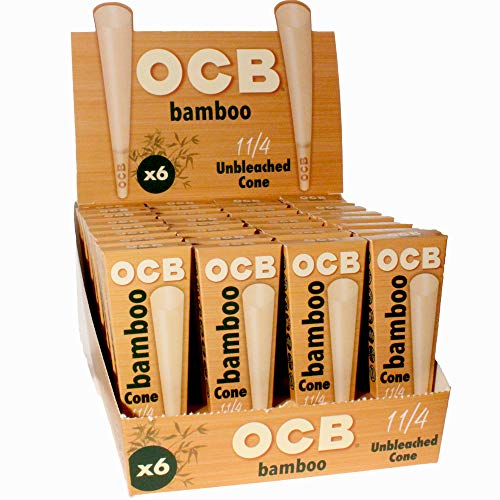 OCB Bamboo Cones - Unbleached 1 1/4 Size (79mm) - Retail Box of 32 Packs of 6 (192 Total)
