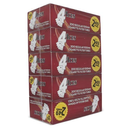 4 Aces Regular 100mm (100s) RYO Cigarette Tubes 200 Count Per Box (Pack of 5)
