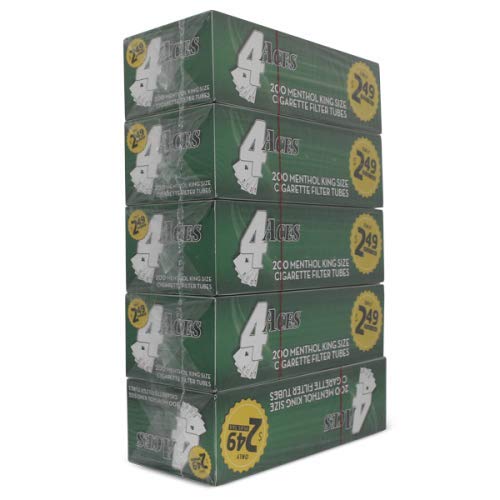 4 Aces Menthol King Size RYO Cigarette Tubes 200 Count Per Box (Pack of 5)