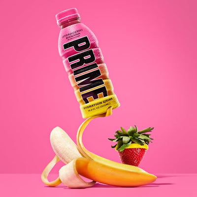 PRIME Hydration Strawberry Banana | Sports Drinks | Electrolyte Enhanced for Ultimate Hydration | 250mg BCAAs | B Vitamins | Antioxidants | 1g Of Sugar | 16.9 Fluid Ounce | 12 Pack