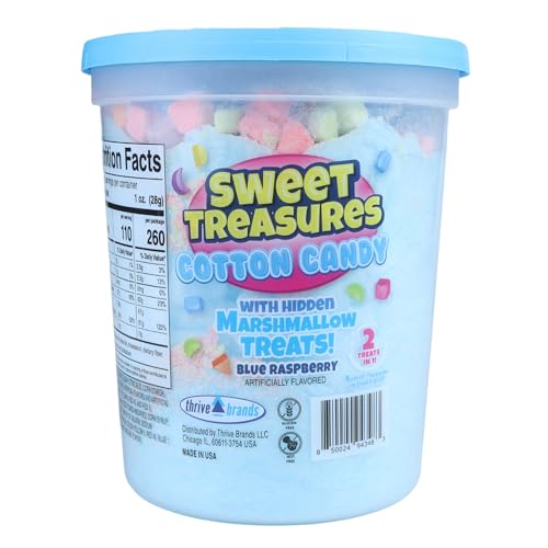Blue Raspberry Cotton Candy with Hidden Marshmallow Treats, Birthday Party Supplies, 2.3 Ounces (Pack of 12)