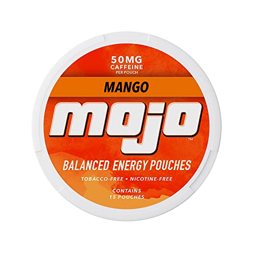 Mojo™ Balanced Energy Pouches | Healthier Energy Drink Alternative | Zero Sugar & Calorie-Free with Ginseng, Yerba Mate, B-Vitamins, and Amino Acids | 15 Pouches Per Can | 5 Cans of Mango