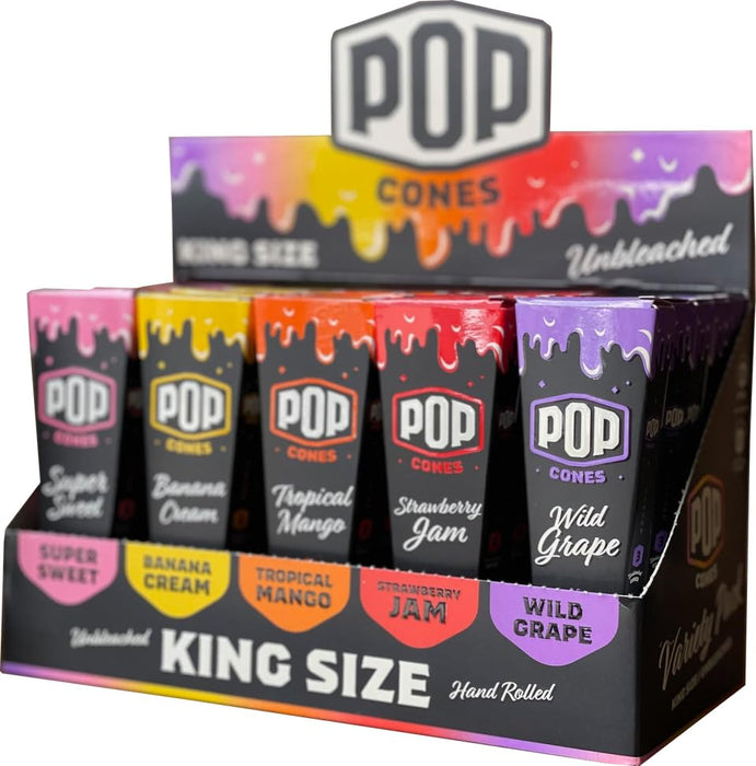 Pop Cones Pre Rolled Cones with a Flavor Burst Pop - Pop Inside A Tip Natural Unbleached & Ultra Thin Paper Available in King Size & 1 1/4 Paper