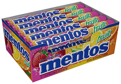 Mentos Chewy Mint Candy Roll, Fruit, Non Melting, Party, 14 Pieces (Pack of 15)