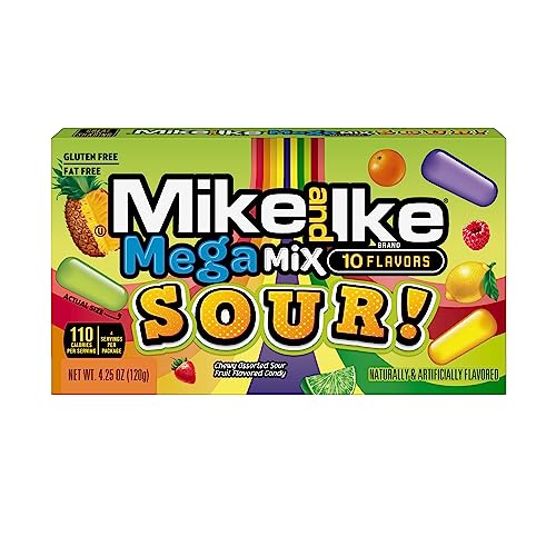 Mike and Ike Candy, Mega Mix Sour, 4.25oz Theater Box, Pack of 12