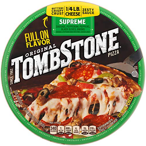 Tombstone Original Classic Frozen Pizza, Supreme, 20.8 oz. - Frozen Supreme Pizza Made with Real Cheese, Pepperoni, Sausage, Onions, Peppers and Olives - Quick and Easy to Make