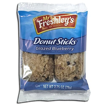 Mrs. Freshley's Glazed Blueberry Donut Sticks 2-Count Value Pack 2.75 Ounce | Pack of 12