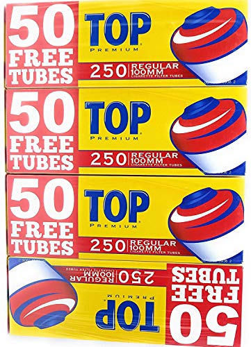 Top Regular Full Flavor Red RYO Cigarette Tubes - 100mm 250 Count Box (4 Boxes)