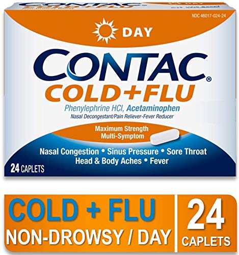 CONTAC Cold + Flu Max Strength Multi-Symptom Relief Daytime Caplets, 24 Count