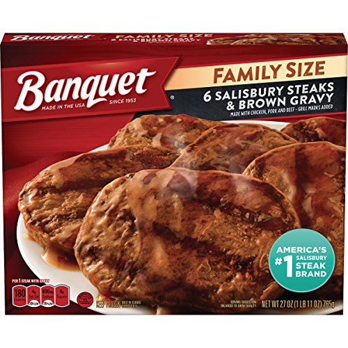 Banquet Family Size Salisbury Steaks and Brown Gravy Frozen Meal, Keto Friendly, 27 Ounce