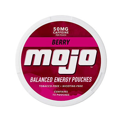Mojo™ Balanced Energy Pouches | Healthier Energy Drink Alternative | Zero Sugar & Calorie-Free with Ginseng, Yerba Mate, B-Vitamins, and Amino Acids | 15 Pouches Per Can | 5 Cans of Berry