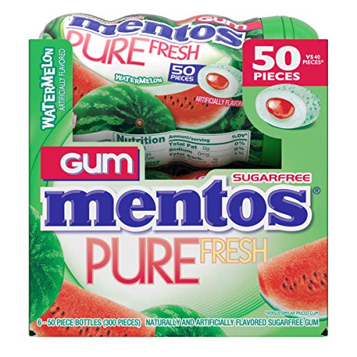 Mentos Pure Fresh Sugar-Free Chewing Gum with Xylitol, Watermelon, 50 Piece Bottle (Bulk Pack of 6)