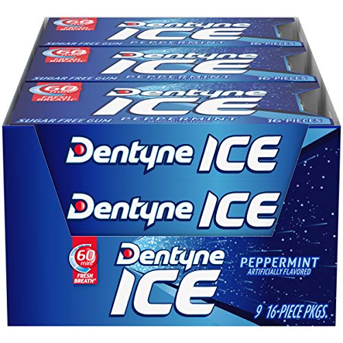 Dentyne Ice Peppermint Sugar Free Gum, 9 Packs of 16 Pieces (144 Total Pieces)