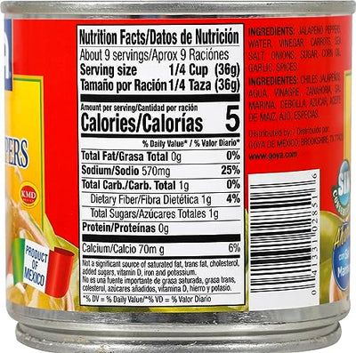 Goya Foods Green Pickled Jalapeno Peppers, Whole, 11 Ounce (Pack of 12)