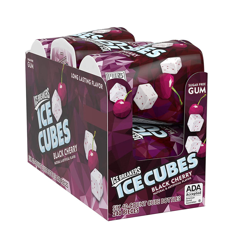 ICE BREAKERS ICE CUBES Black Cherry Flavored Sugar Free Chewing Gum, Made with Xylitol, 3.24 oz Bottles (6 Count, 40 Pieces)