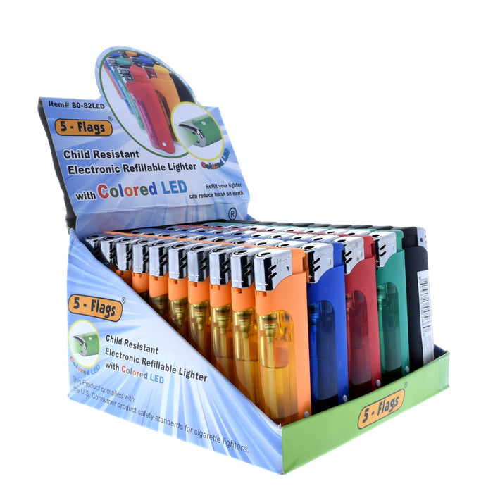 5 Flags White LED Lighters 50-Count Wholesale Bulk Tray