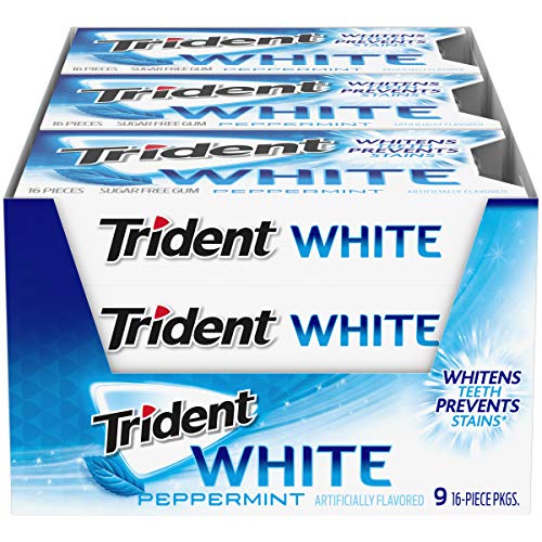 Trident White Peppermint Sugar Free Gum, 9 Packs of 16 Pieces (144 Total Pieces)