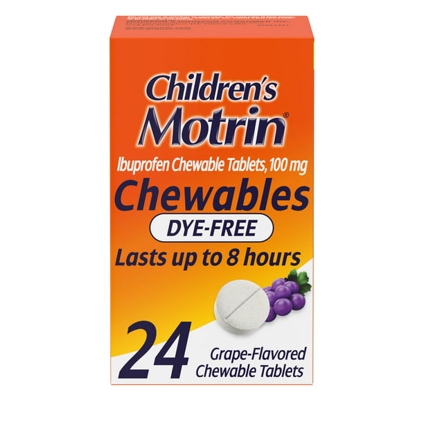 Motrin Children's Dye-Free Ibuprofen Chewable Tablets for Pain & Fever, Grape, 24 Count