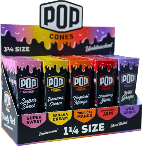 Pop Cones Pre Rolled Cones with a Flavor Burst Pop - Pop Inside A Tip Natural Unbleached & Ultra Thin Paper Available in King Size & 1 1/4 Paper