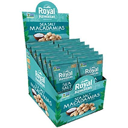 Royal Hawaiian Dry Roasted Sea Salt Macadamia Nuts, 1 Oz Snack Pouch (12 Pack)