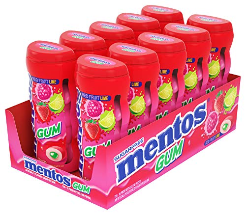 Mentos Sugar-Free Chewing Gum Xylitol Red Fruit Lime (Bulk Pack of 10)