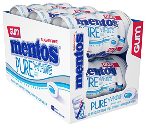 Mentos Pure White Sugar-Free Chewing Gum With Xylitol, Sweet Mint, Halloween Candy, Bulk, 50Piece Bottle (Pack Of 6)