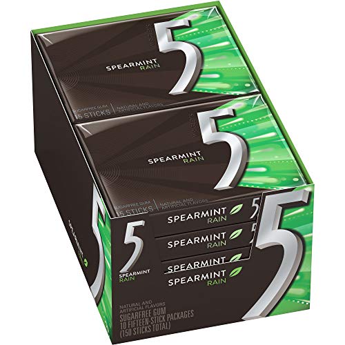 5 Gum Sugar Free Gum, RainSpearmint, 15Piece Pack (10 Pack)
