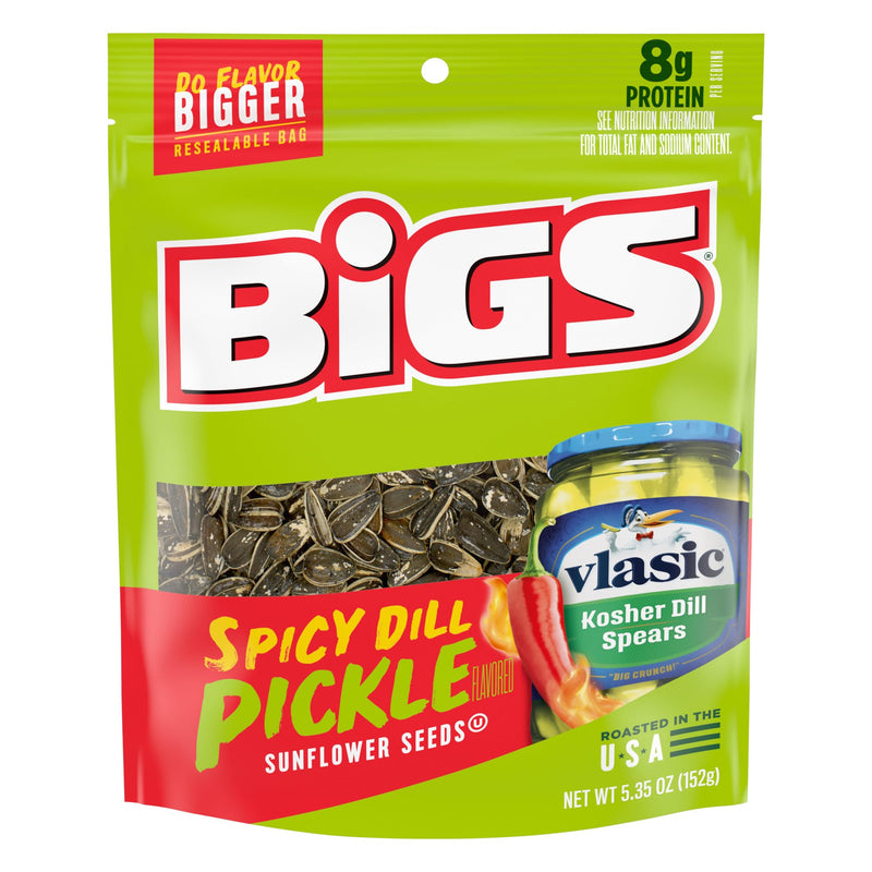 BIGS Vlasic Spicy Dill Pickle Flavored Sunflower Seeds, 5.35 oz. Bag (Pack of 12)