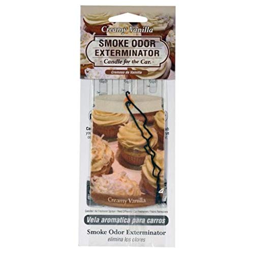 CAR Smoke Odor Exterminator Candle for the Car, Air Freshener Creamy Vanilla (Pack of 12)
