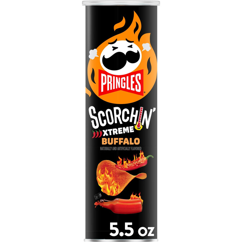 Pringles Potato Crisps, Lunch Snacks, On-the-Go Snacks, Scorchin’ Buffalo, 5.5oz Can (1 Can)