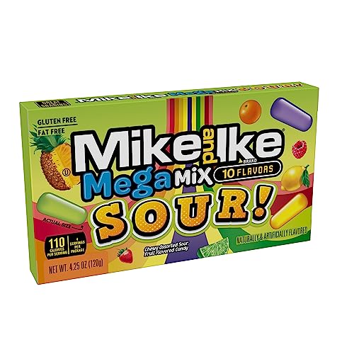 Mike and Ike Candy, Mega Mix Sour, 4.25oz Theater Box, Pack of 12