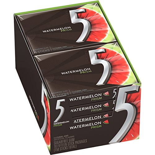 5 Prism Watermelon Sugarfree Gum, 15 Piece (10 Packs)