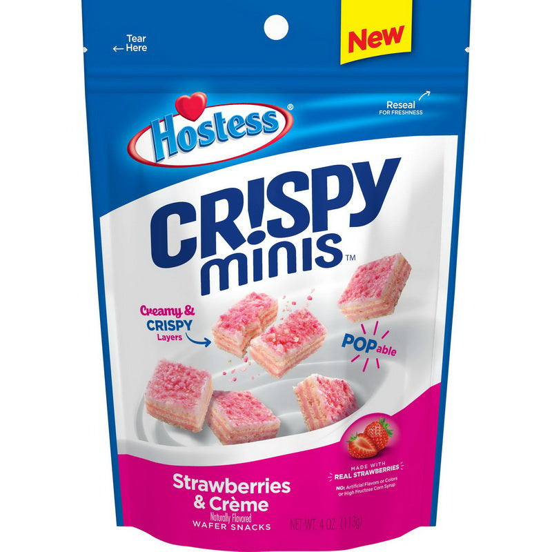 Hostess Crispy Minis, Strawberries & Creme, 4 Oz (6-Bags)