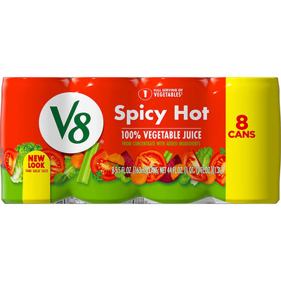 V8 Spicy Hot 100% Vegetable Juice, 5.5 oz Can (Pack of 8)