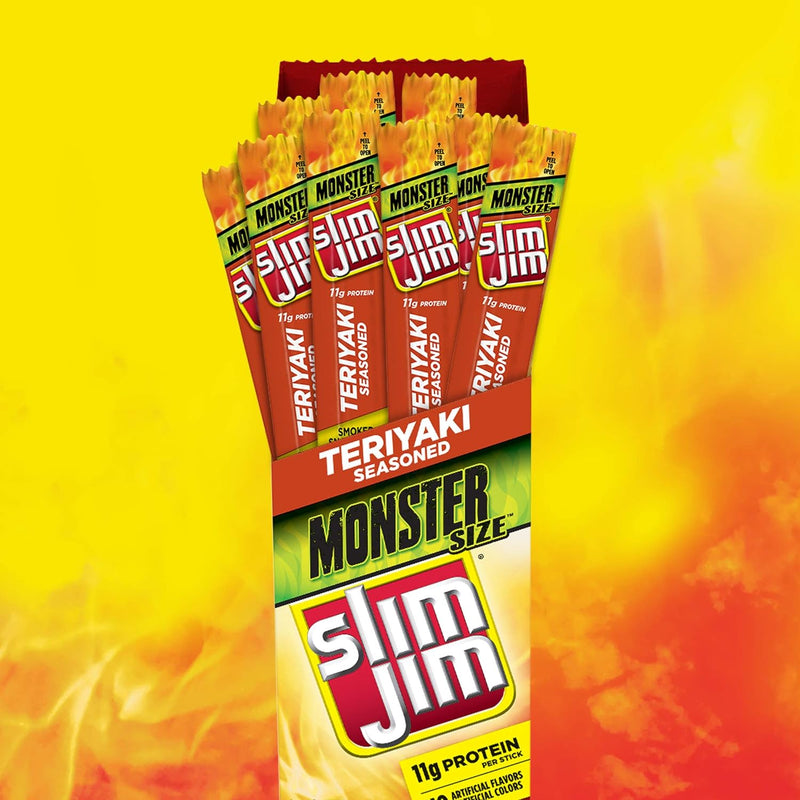 Slim Jim Monster Smoked Meat Stick, Teriyaki Seasoned, Packed with Protein, 1.94-oz. Stick 18-Count