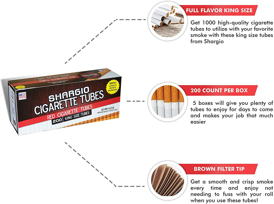 Shargio Red King Size Filter Tubes 200-Count Wholesale Box