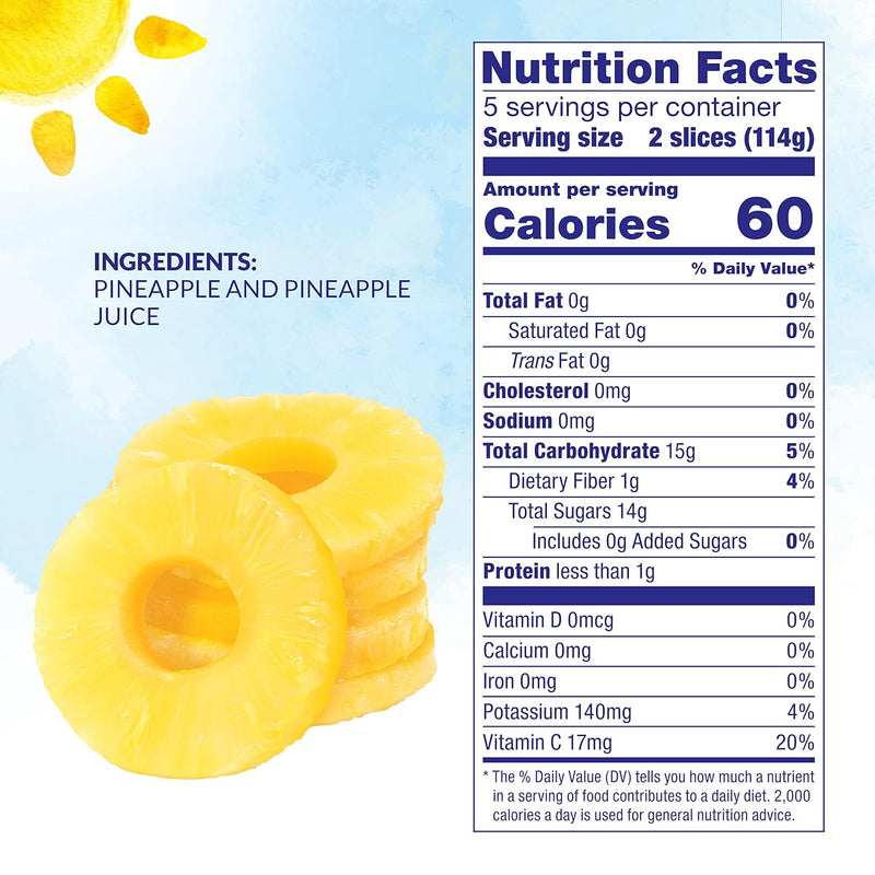Dole Canned Pineapple Slices in 100% Fruit Juice, 20 Oz, 12 Count