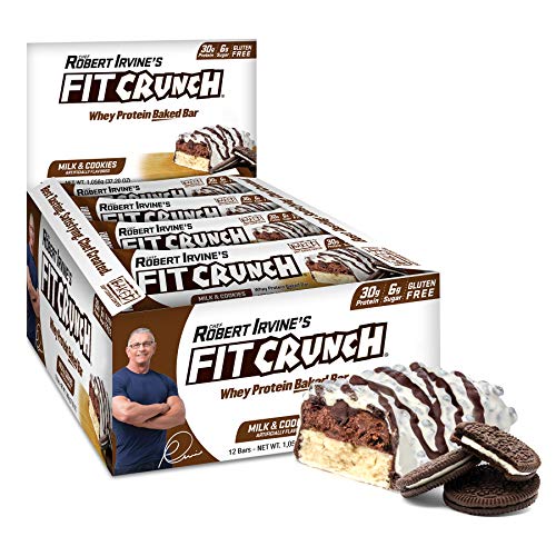 Fit Crunch Protein Bars, Gluten Free, Whey Protein Baked Bar, 88g Bar (12 Count, Milk & Cookies)