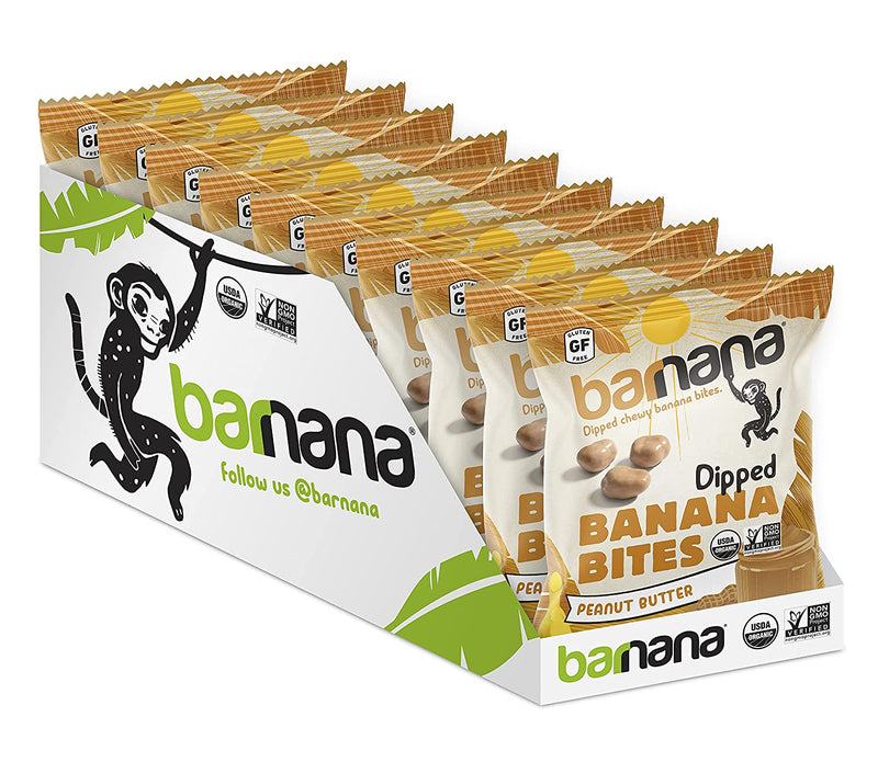 Barnana Organic Peanut Butter Dipped Chewy Banana Bites, 1.4 Ounce Bag (Pack of 12)