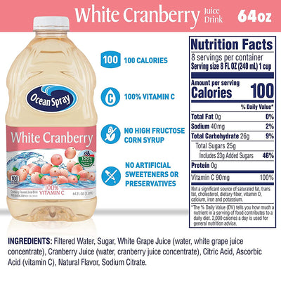 Ocean Spray White Cranberry Juice Drink 64 Ounce Bottle