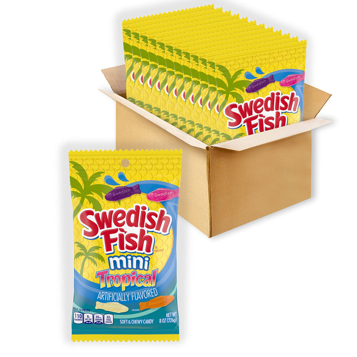 SWEDISH FISH Mini Tropical Soft & Chewy Candy, 8 Ounce (Pack of 12)