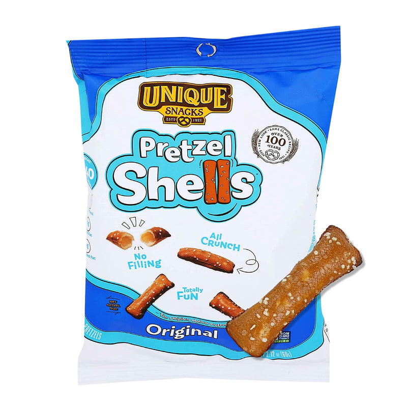 Unique Snacks Original Pretzel Shells, Delicious Homestyle Baked Snack Bag, Vegan, OU Kosher, and Non-GMO Food, No Artificial Flavor, 2.12 Oz. Bag, Pack of 24