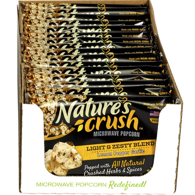 Nature's Crush Natural Microwave Popcorn, Light & Zesty Blend - Lemon Pepper Garlic, Gourmet Crushed Herbs and Spices (16 bags)