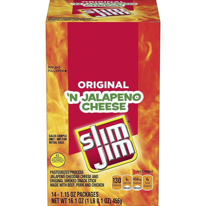 Slim Jim Jalapeno Cheese Meat Sticks 1.15 Ounce 14-Count Wholesale Pack