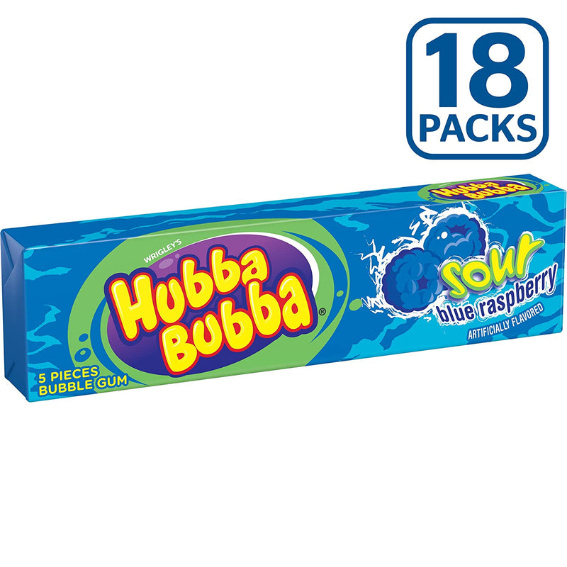 Hubba Bubba Sour Blue Raspberry Bubble Gum, 5 Piece (Pack of 18)