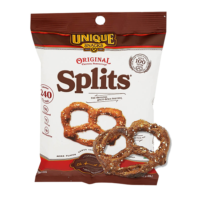 Unique Snacks Original Splits Pretzels, Delicious Homestyle Baked Snack Bag, OU Kosher, and Non-GMO Food, No Artificial Flavor, 2.12 Oz. Bag, Pack of 24