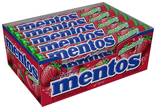 Mentos Chewy Mint Candy Roll, Strawberry, Non Melting, Party (Pack of 15)