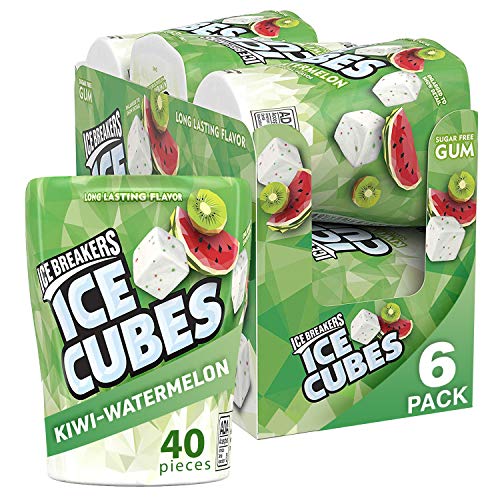 Ice Breakers Ice Cubes Sugar-Free Gum Kiwi Watermelon 40-Count Wholesale Bottle Pack of 6