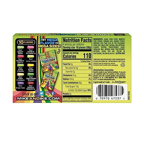 Mike and Ike Candy, Mega Mix Sour, 4.25oz Theater Box, Pack of 12